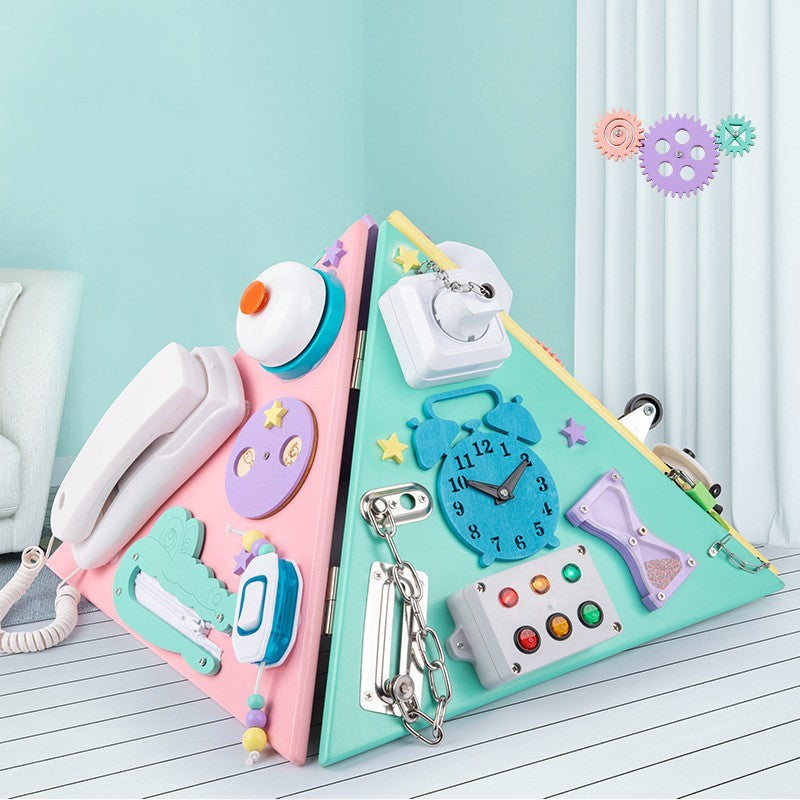 Pyramid Activity for babies & toddlers with busy board elements, promoting interactive learning, coordination, and early development.