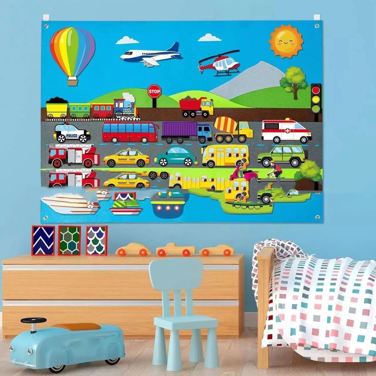 Close-up of a busy board educational toy showcasing engaging textures, gears, and latches—ideal for toddler development