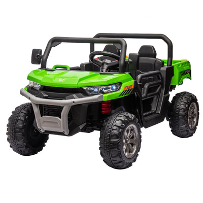  24V ride on dump truck for kids with 2x200W motors, dump bed, and shovel—remote control UTV for boys and girls